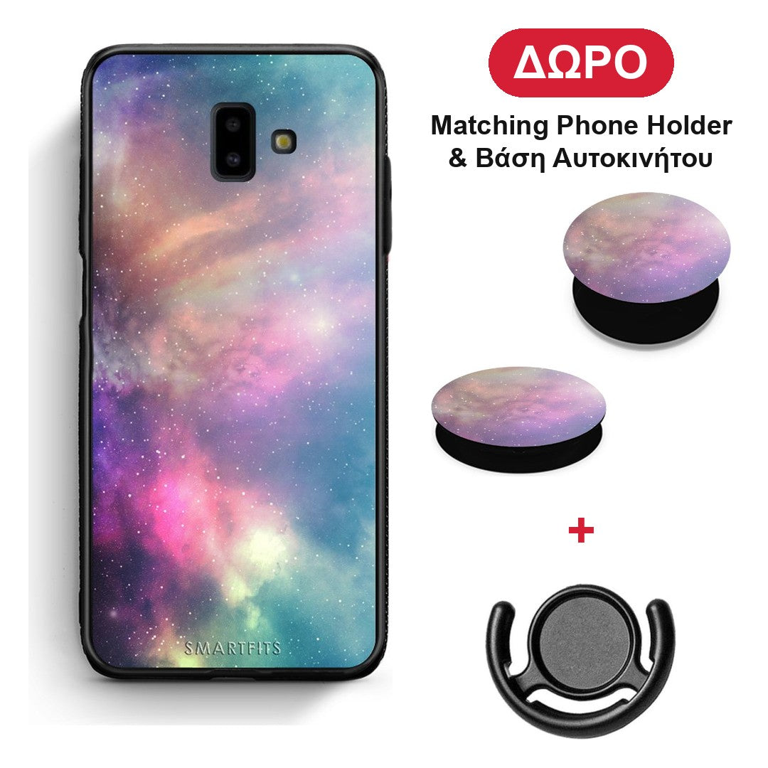 Galactic Rainbow - Samsung Galaxy J6+ θήκη + Δώρο Phone Holder & Βάση Αυτοκινήτου