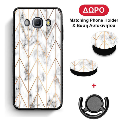 Marble Gold Geometric - Samsung Galaxy J7 2016 θήκη + Δώρο Phone Holder & Βάση Αυτοκινήτου