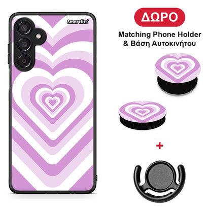 Lilac Hearts - Samsung Galaxy M15 θήκη + Δώρο Phone Holder & Βάση Αυτοκινήτου
