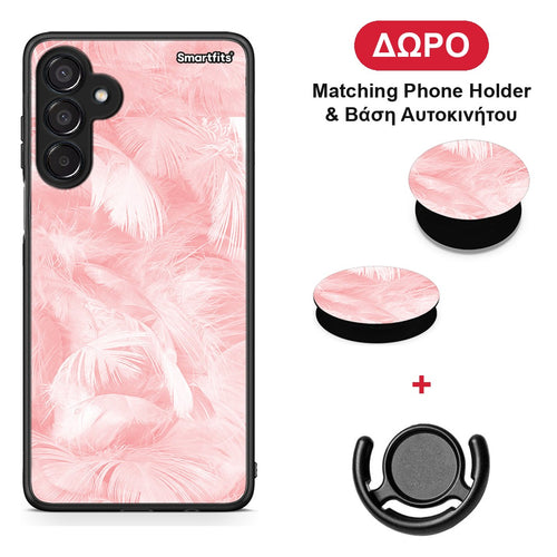 Boho Pink Feather - Samsung Galaxy M15 θήκη + Δώρο Phone Holder & Βάση Αυτοκινήτου