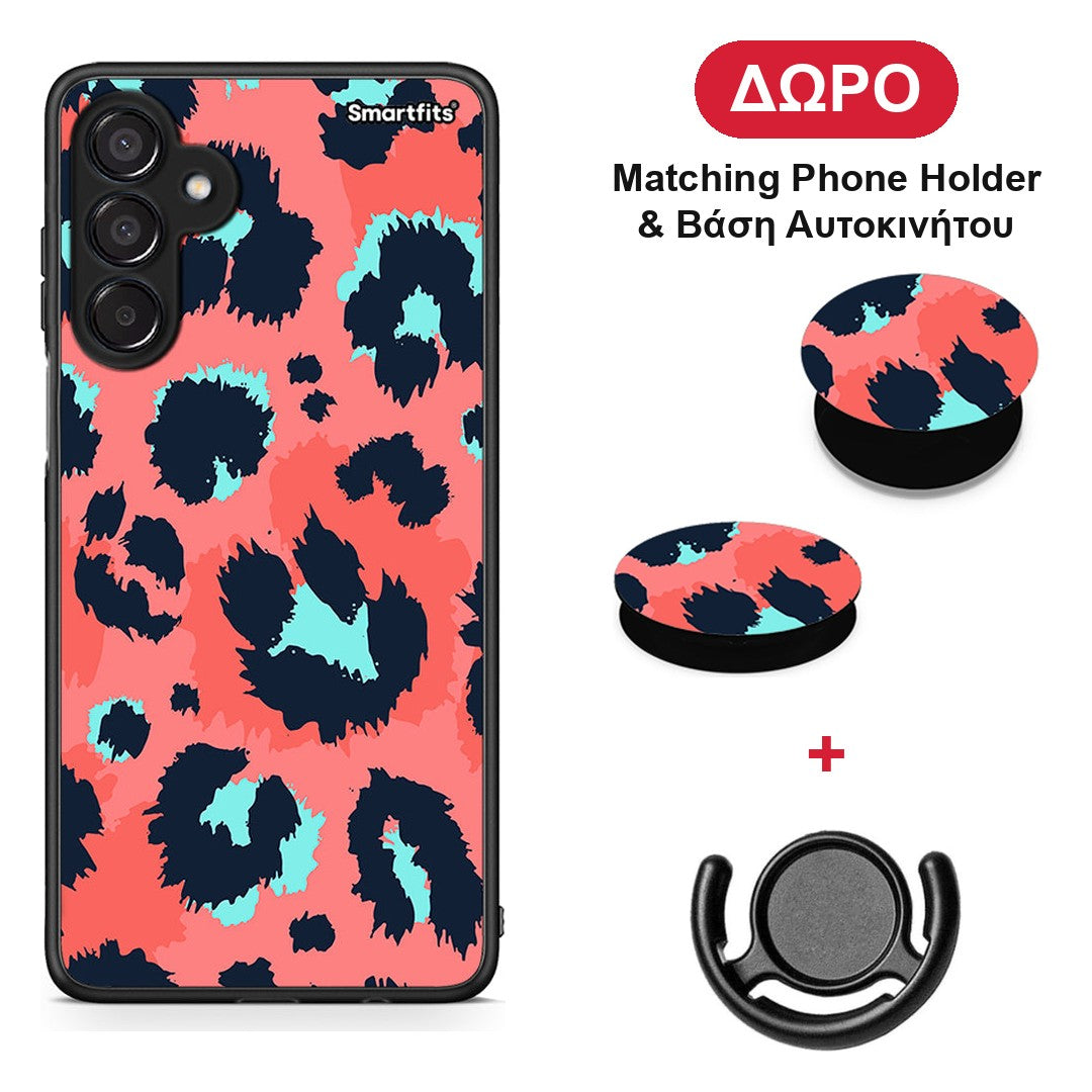 Animal Pink Leopard - Samsung Galaxy M15 θήκη + Δώρο Phone Holder & Βάση Αυτοκινήτου