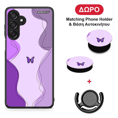 Purple Mariposa - Samsung Galaxy M15 θήκη + Δώρο Phone Holder & Βάση Αυτοκινήτου