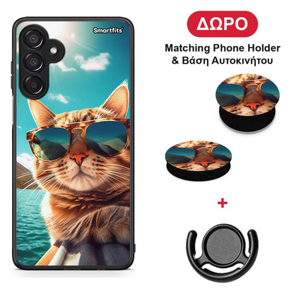 Summer Cat - Samsung Galaxy M15 θήκη + Δώρο Phone Holder & Βάση Αυτοκινήτου