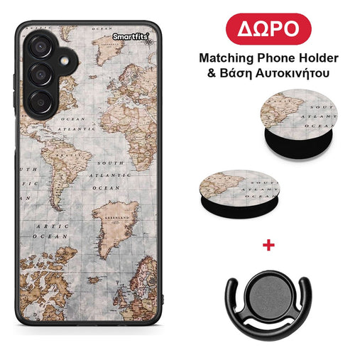 World Map - Samsung Galaxy M15 θήκη + Δώρο Phone Holder & Βάση Αυτοκινήτου