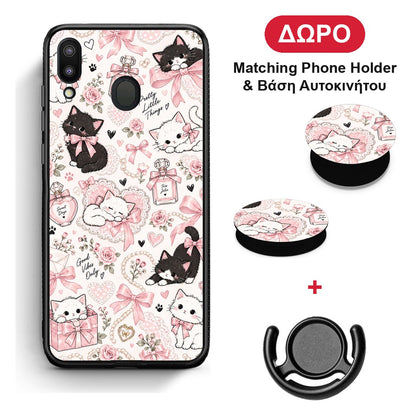 Pink Bows and Kittens Collage - Samsung Galaxy M20 θήκη + Δώρο Phone Holder & Βάση Αυτοκινήτου