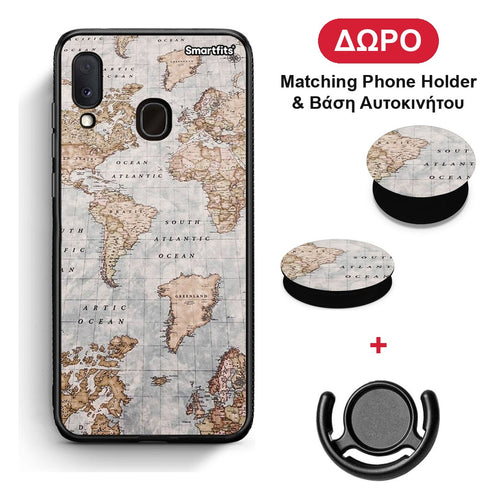 World Map - Samsung Galaxy M20 θήκη + Δώρο Phone Holder & Βάση Αυτοκινήτου