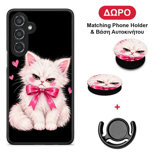 Grumpy Party Kitten on Black - Samsung Galaxy M35 5G θήκη + Δώρο Phone Holder & Βάση Αυτοκινήτου