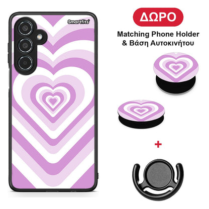 Lilac Hearts - Samsung Galaxy M35 5G θήκη + Δώρο Phone Holder & Βάση Αυτοκινήτου