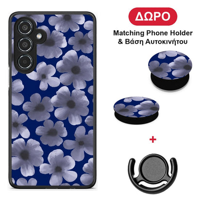 Pale Blue Flowers on Navy - Samsung Galaxy M35 5G θήκη + Δώρο Phone Holder & Βάση Αυτοκινήτου