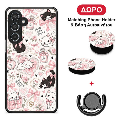 Pink Bows and Kittens Collage - Samsung Galaxy M35 5G θήκη + Δώρο Phone Holder & Βάση Αυτοκινήτου
