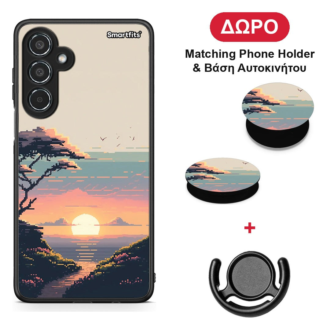 Pixel Sunset - Samsung Galaxy M35 5G θήκη + Δώρο Phone Holder & Βάση Αυτοκινήτου