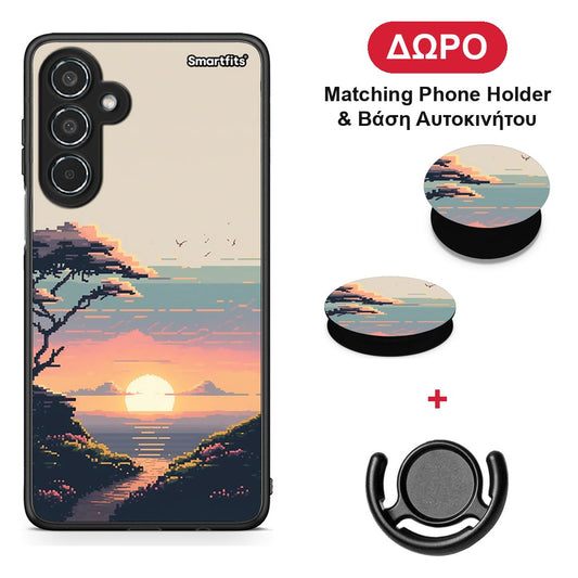 Pixel Sunset - Samsung Galaxy M35 5G θήκη + Δώρο Phone Holder & Βάση Αυτοκινήτου