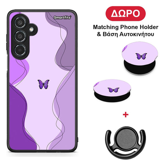 Purple Mariposa - Samsung Galaxy M35 5G θήκη + Δώρο Phone Holder & Βάση Αυτοκινήτου