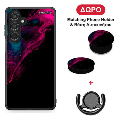 Watercolor Pink Black - Samsung Galaxy M35 5G θήκη + Δώρο Phone Holder & Βάση Αυτοκινήτου
