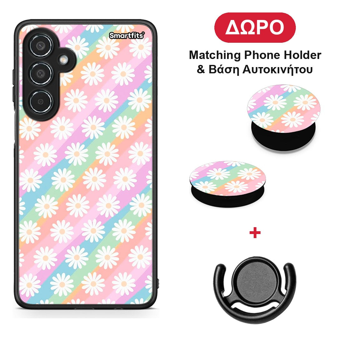 White Daisies - Samsung Galaxy M35 5G θήκη + Δώρο Phone Holder & Βάση Αυτοκινήτου