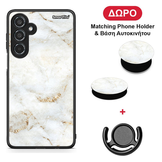 White Gold Marble - Samsung Galaxy M35 5G θήκη + Δώρο Phone Holder & Βάση Αυτοκινήτου