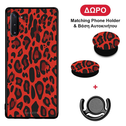 Animal Red Leopard - Samsung Galaxy Note 10 θήκη + Δώρο Phone Holder & Βάση Αυτοκινήτου