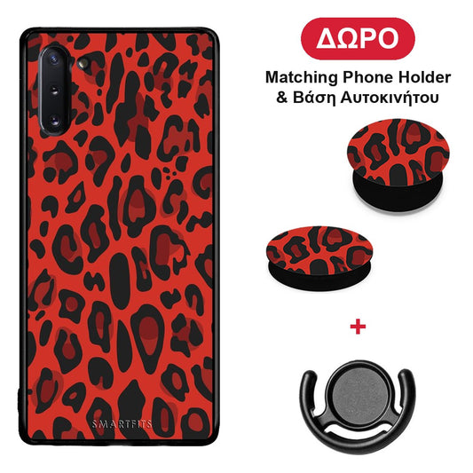 Animal Red Leopard - Samsung Galaxy Note 10 θήκη + Δώρο Phone Holder & Βάση Αυτοκινήτου