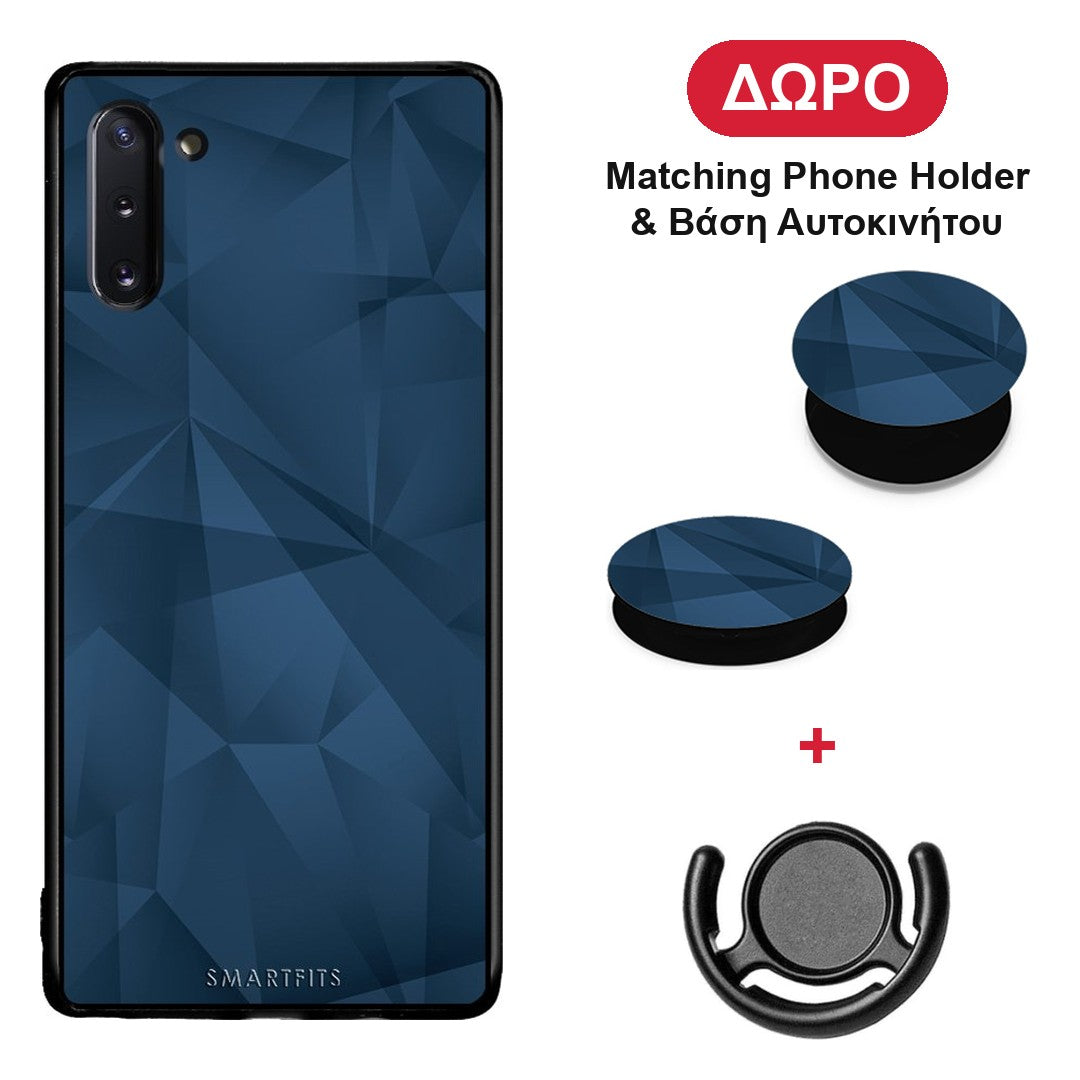 Geometric Blue Abstract - Samsung Galaxy Note 10 θήκη + Δώρο Phone Holder & Βάση Αυτοκινήτου