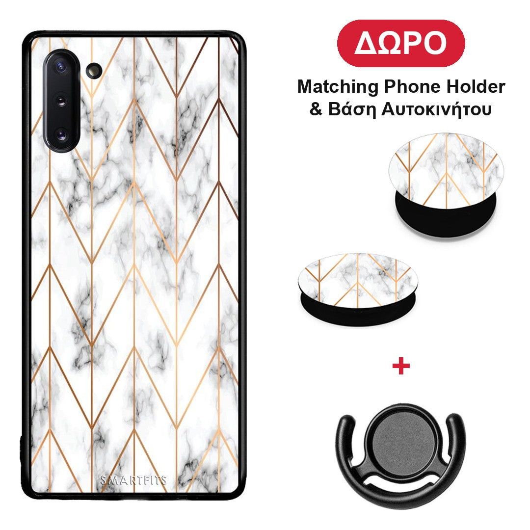 Marble Gold Geometric - Samsung Galaxy Note 10 θήκη + Δώρο Phone Holder & Βάση Αυτοκινήτου
