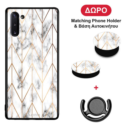 Marble Gold Geometric - Samsung Galaxy Note 10 θήκη + Δώρο Phone Holder & Βάση Αυτοκινήτου