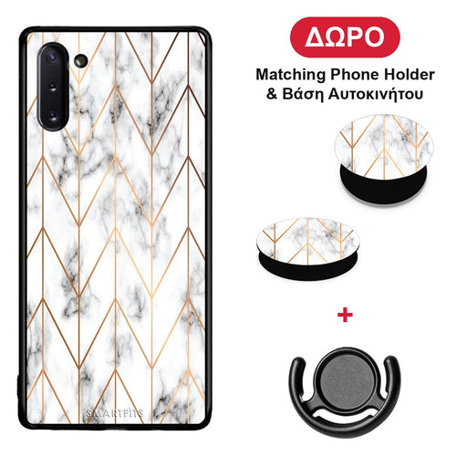 Marble Gold Geometric - Samsung Galaxy Note 10 θήκη + Δώρο Phone Holder & Βάση Αυτοκινήτου