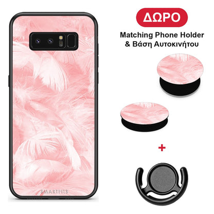 Boho Pink Feather - Samsung Galaxy Note 8 θήκη + Δώρο Phone Holder & Βάση Αυτοκινήτου