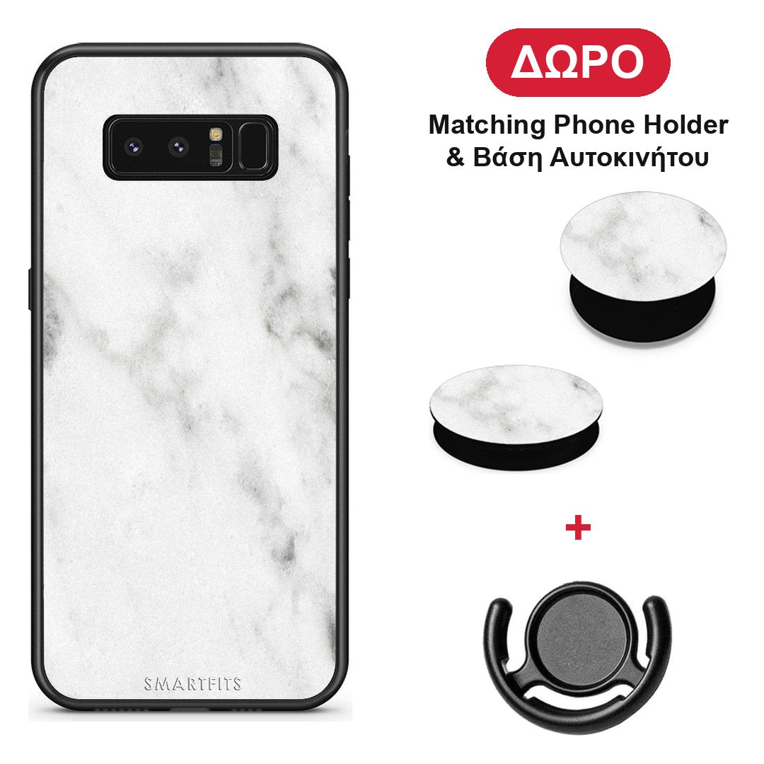 Marble White - Samsung Galaxy Note 8 θήκη + Δώρο Phone Holder & Βάση Αυτοκινήτου