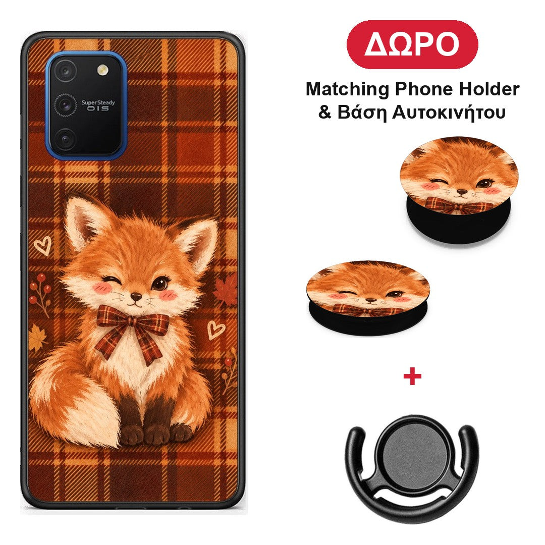 Fox on Autumn Tartan - Samsung Galaxy S10 Lite θήκη + Δώρο Phone Holder & Βάση Αυτοκινήτου