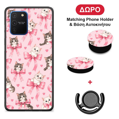 Kittens and Pink Bows on Pink - Samsung Galaxy S10 Lite θήκη + Δώρο Phone Holder & Βάση Αυτοκινήτου