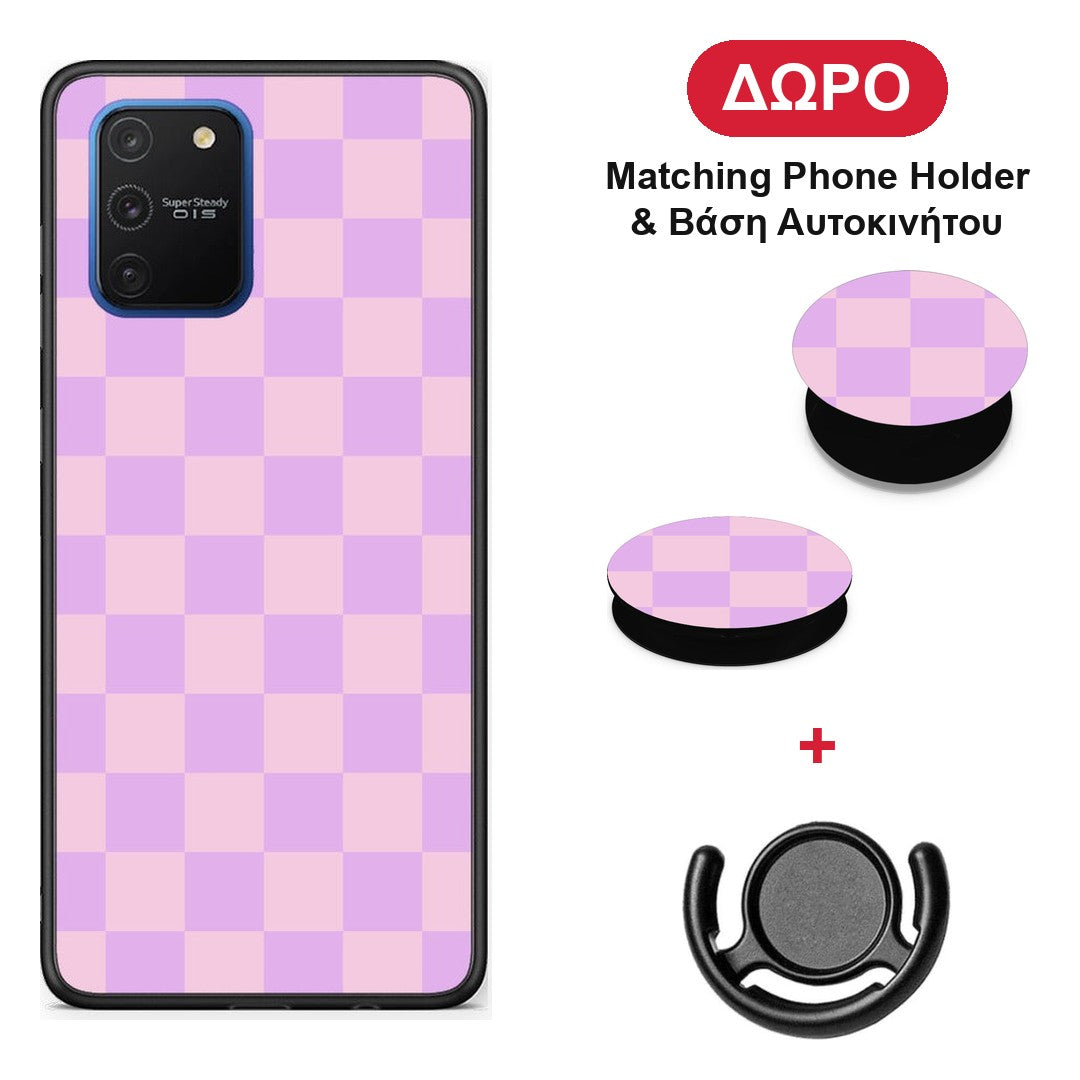 Lavender and Pink Checkerboard - Samsung Galaxy S10 Lite θήκη + Δώρο Phone Holder & Βάση Αυτοκινήτου