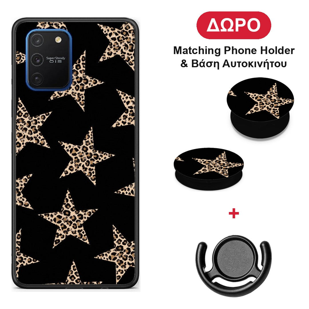 Leopard Stars on Black - Samsung Galaxy S10 Lite θήκη + Δώρο Phone Holder & Βάση Αυτοκινήτου