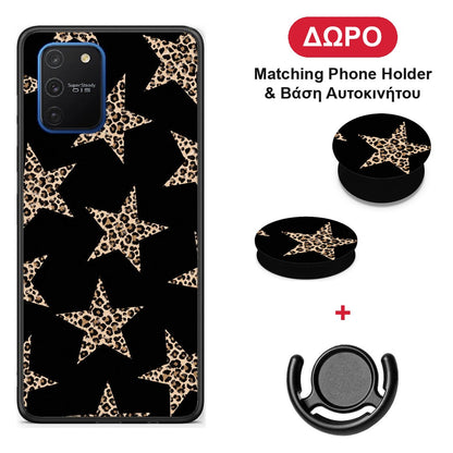 Leopard Stars on Black - Samsung Galaxy S10 Lite θήκη + Δώρο Phone Holder & Βάση Αυτοκινήτου