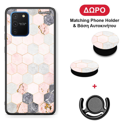 Marble Hexagon Pink - Samsung Galaxy S10 Lite θήκη + Δώρο Phone Holder & Βάση Αυτοκινήτου