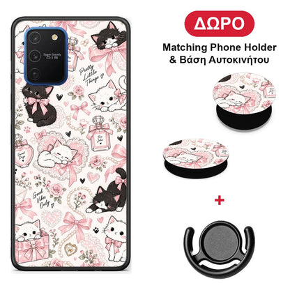 Pink Bows and Kittens Collage - Samsung Galaxy S10 Lite θήκη + Δώρο Phone Holder & Βάση Αυτοκινήτου