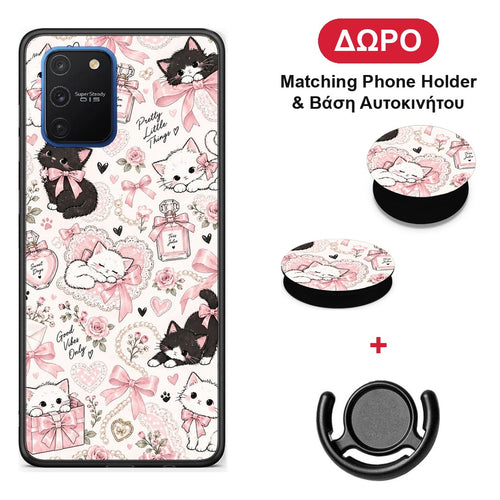Pink Bows and Kittens Collage - Samsung Galaxy S10 Lite θήκη + Δώρο Phone Holder & Βάση Αυτοκινήτου