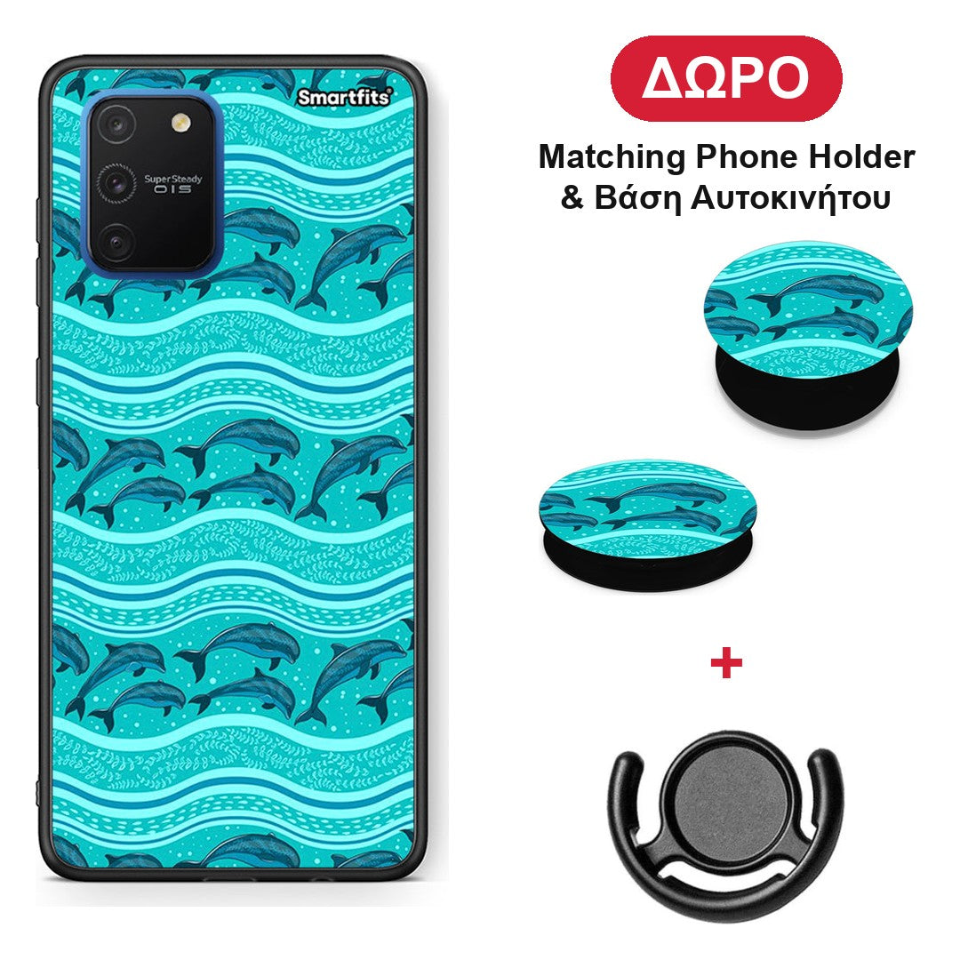Swimming Dolphins - Samsung Galaxy S10 Lite θήκη + Δώρο Phone Holder & Βάση Αυτοκινήτου