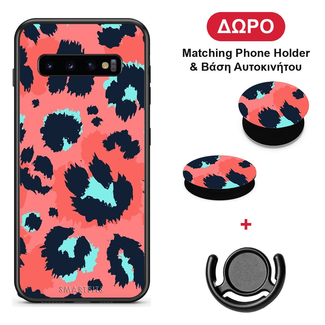 Animal Pink Leopard - Samsung Galaxy S10+ θήκη + Δώρο Phone Holder & Βάση Αυτοκινήτου