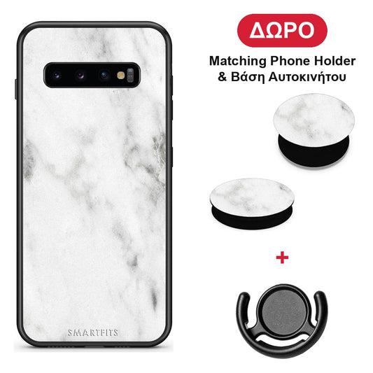 Marble White - Samsung Galaxy S10+ θήκη + Δώρο Phone Holder & Βάση Αυτοκινήτου