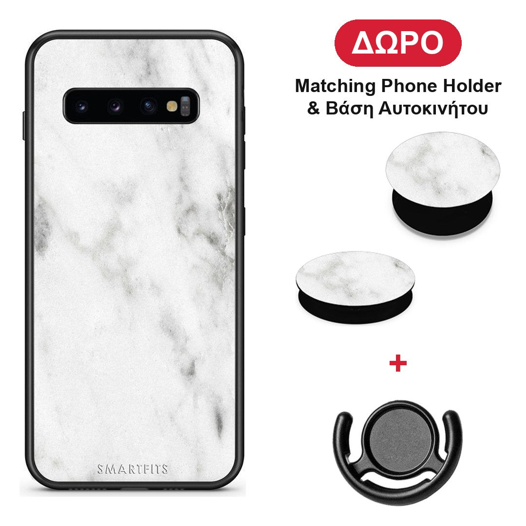 Marble White - Samsung Galaxy S10 θήκη + Δώρο Phone Holder & Βάση Αυτοκινήτου