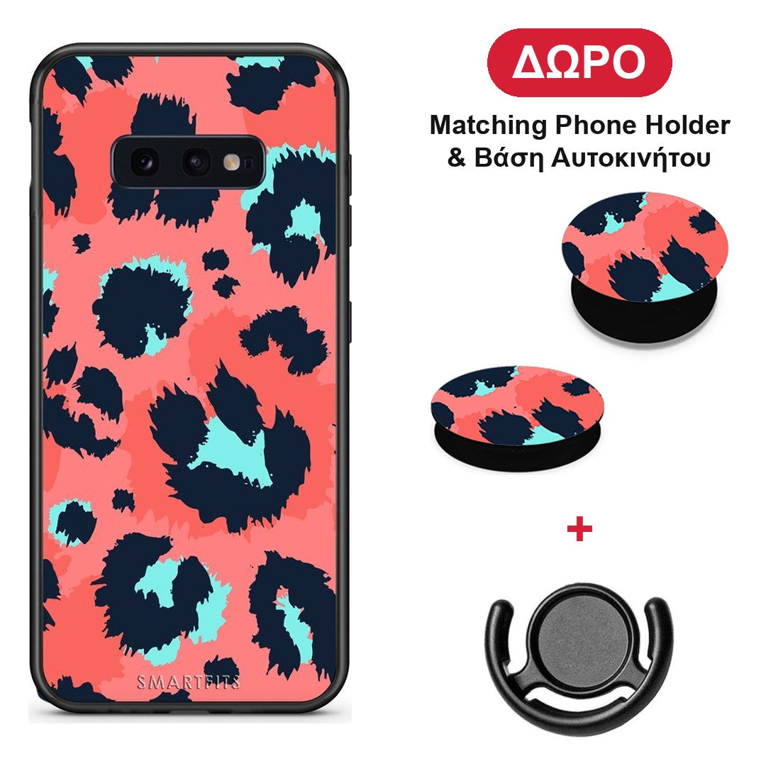 Animal Pink Leopard - Samsung Galaxy S10e θήκη + Δώρο Phone Holder & Βάση Αυτοκινήτου