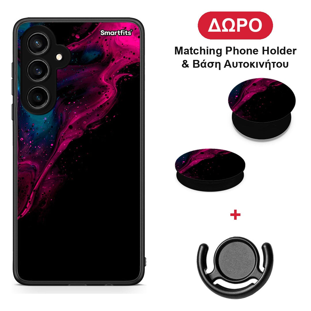 Watercolor Pink Black - Samsung Galaxy S23 FE θήκη + Δώρο Phone Holder & Βάση Αυτοκινήτου