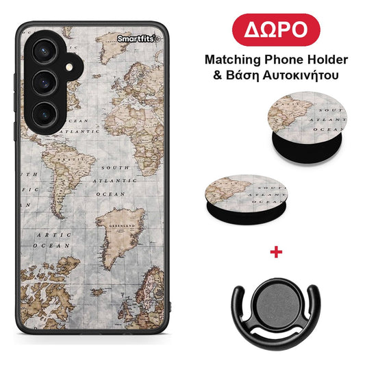 World Map - Samsung Galaxy S23 FE θήκη + Δώρο Phone Holder & Βάση Αυτοκινήτου
