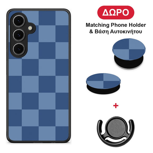 Denim Blue Checkerboard - Samsung Galaxy S24 FE θήκη + Δώρο Phone Holder & Βάση Αυτοκινήτου
