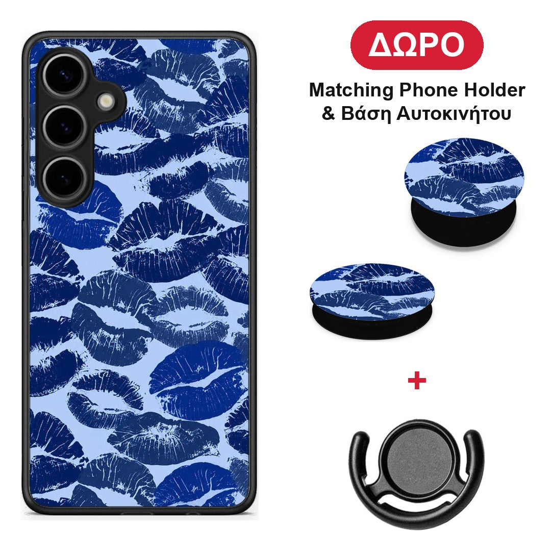 Blue Lipstick Kisses - Samsung Galaxy S24 Plus θήκη + Δώρο Phone Holder & Βάση Αυτοκινήτου