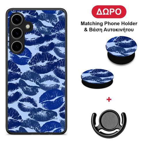 Blue Lipstick Kisses - Samsung Galaxy S24 Plus θήκη + Δώρο Phone Holder & Βάση Αυτοκινήτου