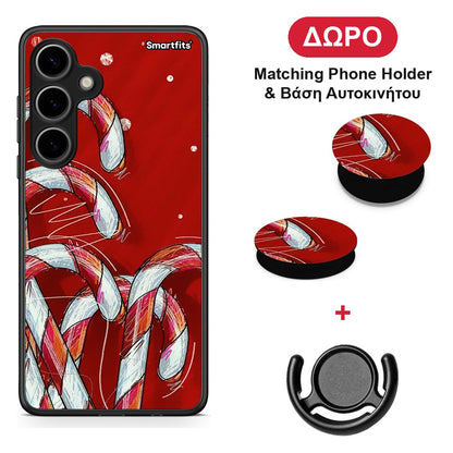 Candy Cane - Samsung Galaxy S24 Plus θήκη + Δώρο Phone Holder & Βάση Αυτοκινήτου