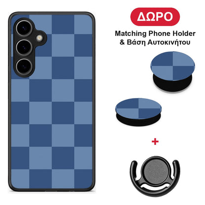 Denim Blue Checkerboard - Samsung Galaxy S24 Plus θήκη + Δώρο Phone Holder & Βάση Αυτοκινήτου