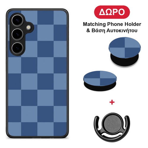 Denim Blue Checkerboard - Samsung Galaxy S24 Plus θήκη + Δώρο Phone Holder & Βάση Αυτοκινήτου