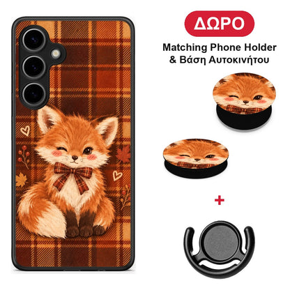 Fox on Autumn Tartan - Samsung Galaxy S24 Plus θήκη + Δώρο Phone Holder & Βάση Αυτοκινήτου